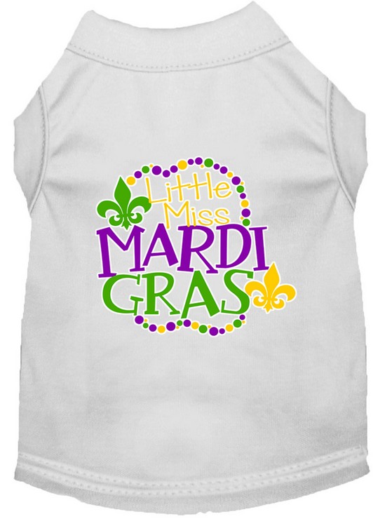 Miss Mardi Gras Screen Print Mardi Gras Dog Shirt White XS